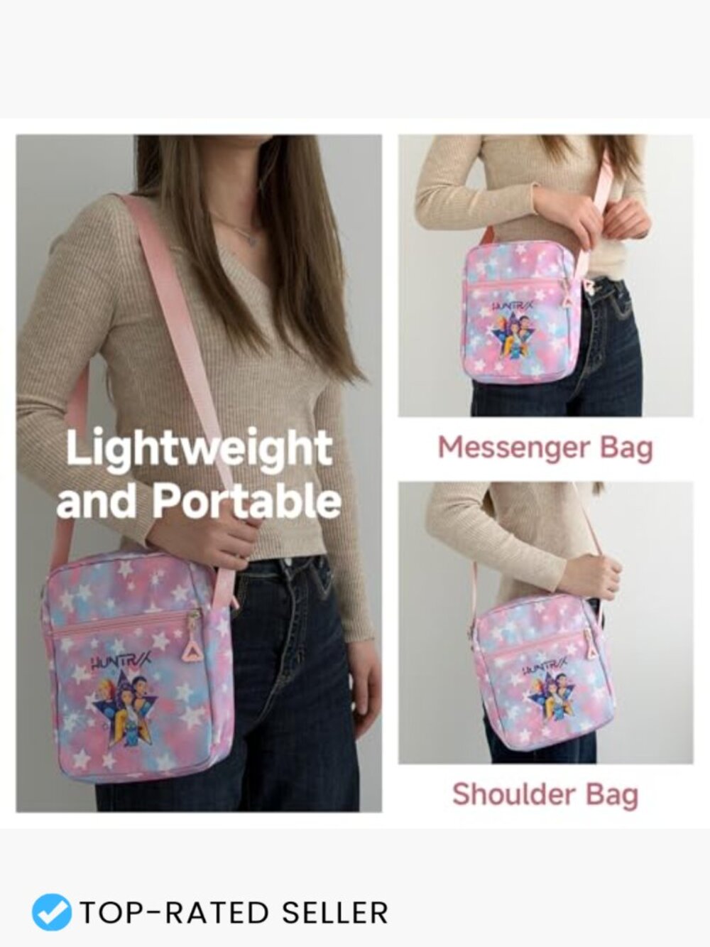 K-pop Crossbody Bag with Zipper Cute Cartoon Shoulder Bag Adjustable Strap - Picture 5 of 7